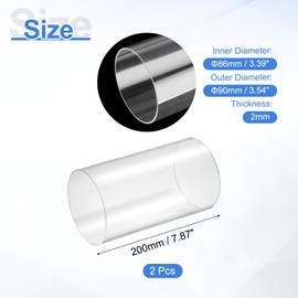 uxcell 2Pcs Clear Rigid Acrylic Pipe, 86mm(3.39") ID x 90mm(3.54") OD 8" Round Polycarbonate Tube Plastic Tubing for Plumbing, Lighting, Aquarium, DIY Projects