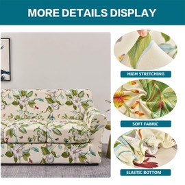 KRFOONN 4 Piece Stretch Sofa Couch Covers for 3 Cushion Couches Printed Sofa Slipcover with 3 Separate Seat Cushion Covers Washable Sofa Slip Covers Furniture Protector for Pets Kids (Large, 28)