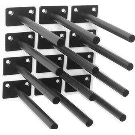 6 Pcs 6" Black Solid Steel Floating Shelf Bracket Blind Shelf Supports - Hidden Brackets for Floating Wood Shelves - Concealed Blind Shelf Support – Screws and Wall Plugs Included