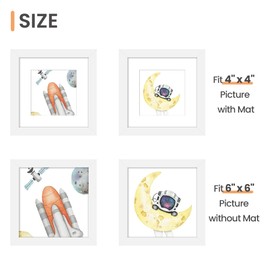 upsimples 6x6 Picture Frame Set of 3, Made of High Definition Glass for 4x4 with Mat or 6 x 6 Without, White, Wall and Tabletop Display Photo Frames