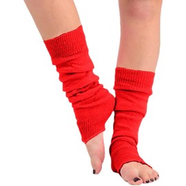CHAAL ® Leg Warmer Women's Grey Knit Leg Warmers Women's 80'S Teen Fancy Dress Dance wear Women Fancy Stylish Leg Warmers - Ladies Girls Leg warmers for carnival fancy dress party Red