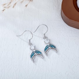 LONAGO Mermaid Earrings 925 Sterling Silver Ocean Mermaid Tail Dangle Drop CZ Earrings Sea Ocean Beach Jewelry Gifts for Women Wife Mom