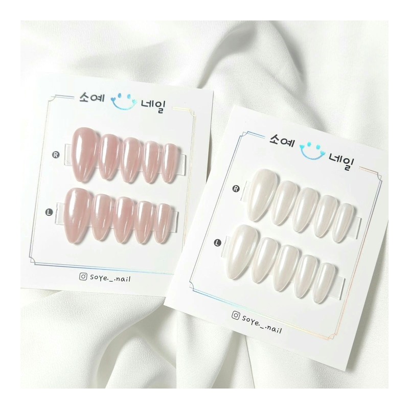 Glazed Donut Pearl Wedding Nail Tips - Stiletto / 글레이즈드도넛진주펄웨딩