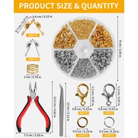 SOBEAU Pack of 454 Chain Clasps, Includes Jump Rings, Lobster Clasp and Crimping Ends, Jewellery Making Accessories, Silver, Includes Storage Box for DIY Crafts Jewellery Bracelet