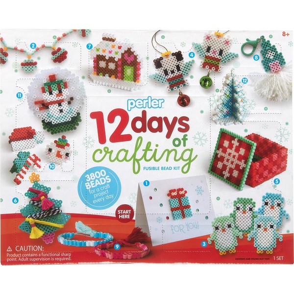 Perler 80-56960 12 Days of Crafting, Christmas Fuse Bead Kit Makes 12 Projects, Multicolor, 3823 Piece