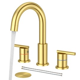Faustina Gold Faucet Bathroom,Brushed Gold Bathroom Faucets 3 Hole,8 Inch Widespread Bathroom Faucet,4 Inch 12 Inch Bathroom Faucet with Drain Assembly,2-Handle Stainless Steel(Supply Line)