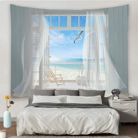 FENDROM Window Sea View Tapestry Decor Wall Hanging Walls Aesthetic Room Decor Tapestries Wall Stickers Decoration Wall Mural Tapestries