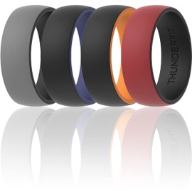 ThunderFit Anillos de boda de silicona para hombres – 10 anillos / 7 anillos / 4 anillos/ 1 anillo – 2 capas redondas de goma – 8.7 mm de ancho – 2 mm de grosor, Negro-Naranja, Negro-Azul Marino, Gris-Negro, Rojo-Negro, 12.5 - 13 (22.2mm)