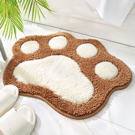 Lkw Ogechi 45 x 60 cm Cat Paw Shaped Non-Slip Bath Mat, Extra Soft Bath Mat, Super Absorbent Bathroom Rug, Machine Washable Microfibre Bath Mat (Khaki)