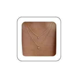 Yheakne Vintage Layered Crystal Star Choker Necklace Rhinestone Star Pendant Necklace Gold CZ Star Necklace Double CZ Chain Necklace Jewellery for Women, Zinc