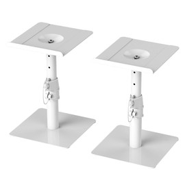 suptek Free-Standing Speaker Stand Desktop Set, 9.6 x 8.8 inch Trays, Height Adjustment and Tilt, Universal Audio Holders for Computer and Bookshelf Speakers, Elevated Sound, 2 Pack, White, SDM001TW