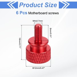 sourcing map 6Pcs M4x0.7mm Aluminum Thumb Screws, 12x18mm(ODxH) Computer Case Thumb Screws for PC Side Panel Motherboard Mounting Screw, Red