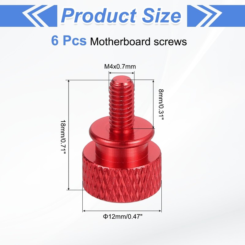 sourcing map 6Pcs M4x0.7mm Aluminum Thumb Screws, 12x18mm(ODxH) Computer Case