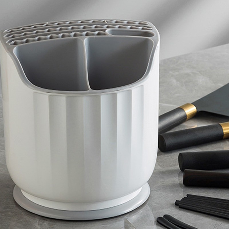 Rotating Utensil Holder Multiple Compartments Plastic Kitchen Counter Knife Chopstick