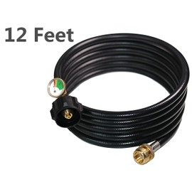 DOZYANT 12 Feet Propane Hose Adapter with Propane Tank Gauge for Weber Q1200, 1000 Propane Grill, 1 lb to 20 lb Propane Converter Hose for Propane Stove, Tabletop Grill and More 1lb Portable Appliance