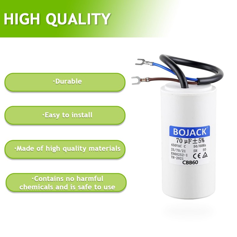 BOJACK 70 uF 450V AC 70 MFD CBB60 Wire Lead