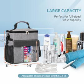 SKYREH Shower Caddy Tote Bag, Large Portable Shower Caddy for College Dorm Gym Swimming Camping Travel, Quick Dry Mesh Hanging Shower Organizer Toiletry Bag with Wet & Dry/Shoes Compartments, Gray