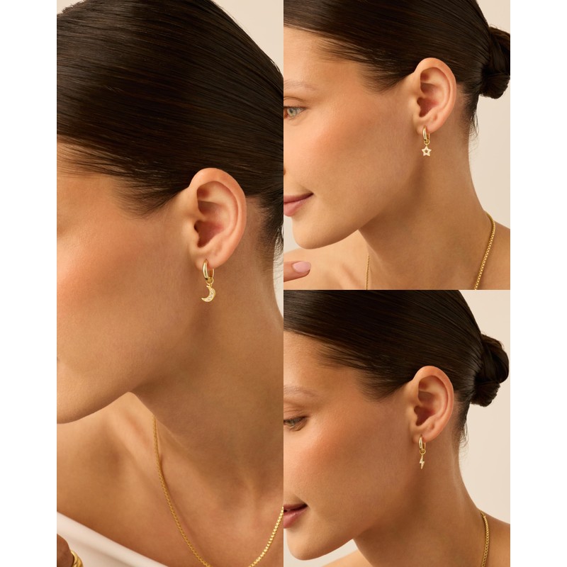 PAVOI Rhodium Plated Huggie Earrings and Charm Set for Women