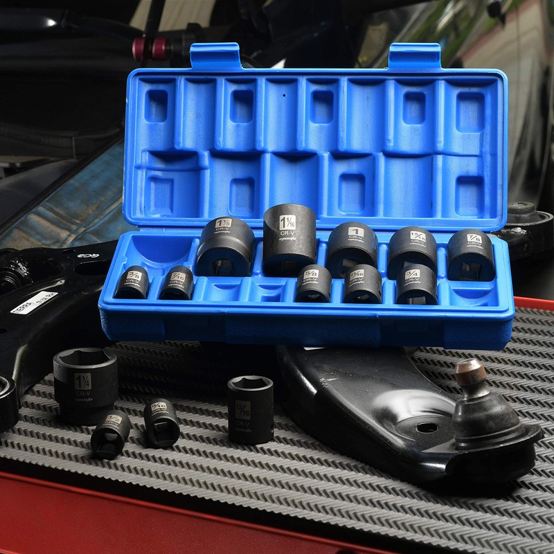 EPAuto 1/2-Inch Drive SAE Shallow Impact Socket Set, CRV, 6-Point