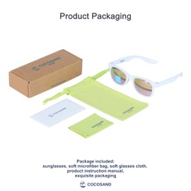 COCOSAND Kids Sunglasses Polarized Flexible Frame UV400 Protection for Toddler Boys Girls Age 4-10, White with Rose Lens