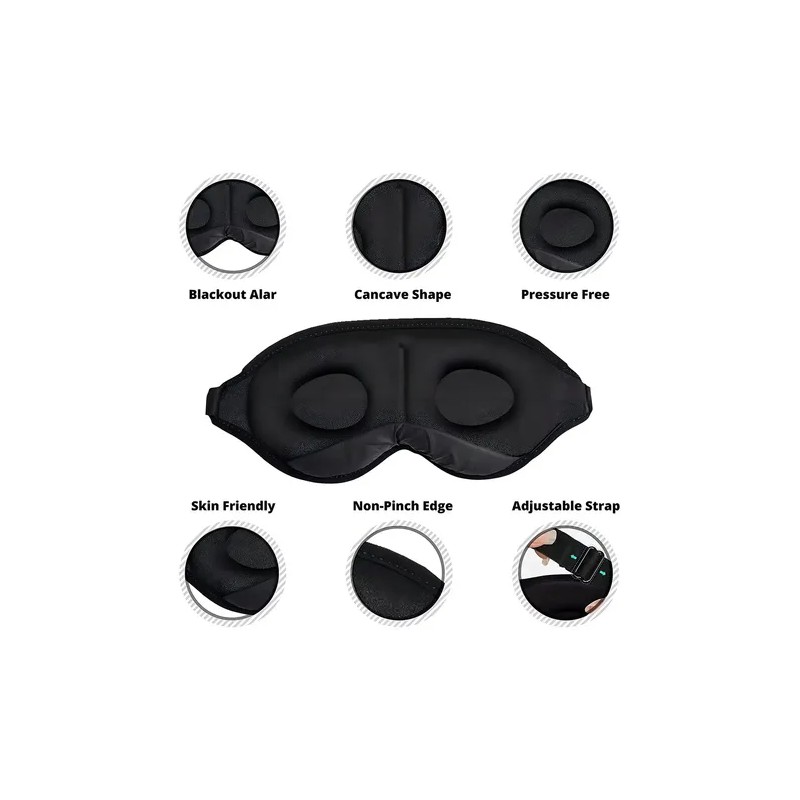 Antifaz para Dormir Ergonómico Negro Espuma Memoria Ajustable Bloquea Luz