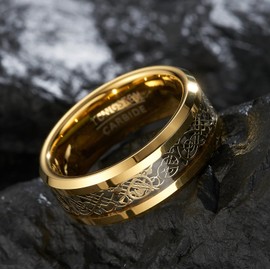 SOXEMAN 1 x Exquisite Glamorous Men's Tungsten Steel Ring Durable Scratch Resistant Gold Plated Gorgeous Patterned Design for Daily Wear and Gift, Tungsten Carbide, No Gemstone