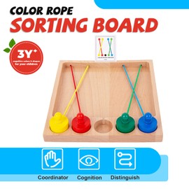 Wooden Toys for 3 4 5 Years Old-Color Rope Sorting Shape and Color Matching Game, Color Rope Game for Kids-Color Cognitive Matching Occupational Therapy Brain Teasers Toys Logic Game,Gift Boys Girls