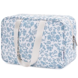 Full Size Toiletry Bag Large Cosmetic Bag Travel Makeup Bag Organizer for Women (Little Blue Flower)