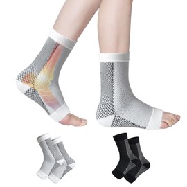 2Pairs Neuropathy Socks - Ankle Compression Sleeve for Plantar Fasciitis, Achilles Tendonitis Relief - Ankle Compression Socks Ankle Brace for Foot Swelling & Fatigue (Black+White, L/XL)