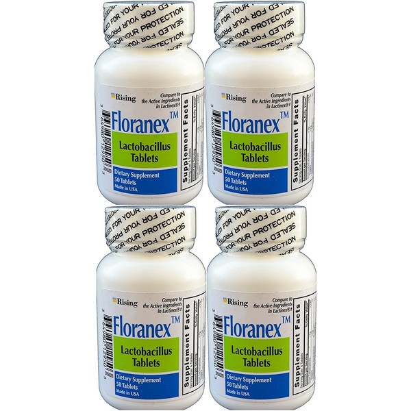 Floranex Probiotic 2 Million CFU, Lactobacillus Acidophilus for Colon Digestive Health, Generic for Lactinex, Shelf Stable No Refrigeration, 50 Tablets per Bottle, 4-Pack
