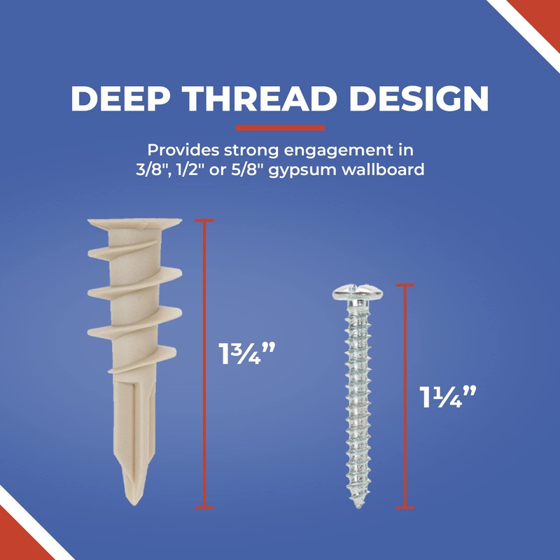 Toofix Self Drilling Drywall Plastic Anchors with Screws Kit (20