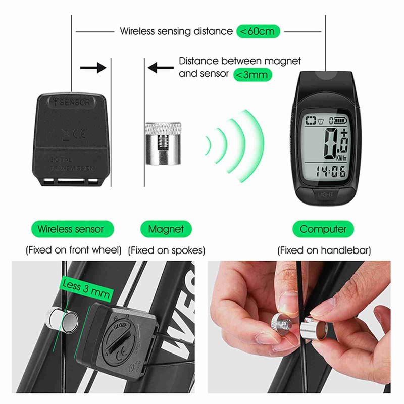 3 in 1 Bike Computer with Headlight Horn IP64 Multifunction