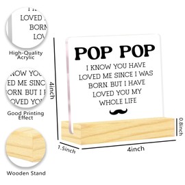 Pop Pop Gifts Grandpa Gifts Pop Pop Gifts from Grandkids Grandpa Birthday Gifts Grandpa Christmas Gifts Pop Pop Father's Day Gifts Best Grandpa Gifts Clear Acrylic Desk Decoration Sign 4 X 4 Inch