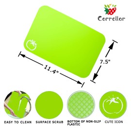 Carrollar Small Flexible Plastic Cutting Board Mats, Colored Mats with Food Icons, BPA-Free, Non-Porous, Gripped Back and Dishwasher Safe, Set of 4 (7.5x11.4inch)