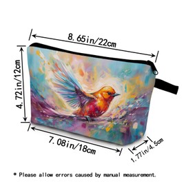 YULUENZE Hummingbird Presents Colorful Bird Painting Makeup Bag Cute Small Organizer Bag with Zipper Hummingbird Cosmetic Bag Birthday Presents for Hummingbird Lovers Women Sisters Friends