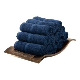 Mosobam Luxury Turkish Towels Set of 12 Washcloths 13X13 Navy Blue 700 GSM Bamboo Viscose & Aegean Turkish Combed Cotton