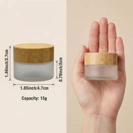 2 Pcs 5g 0.17oz Empty Refillable Frosted Glass Cosmetic Jars with Bamboo Lids Mini Travel Storage Containers Sample Pots for Eye Cream Lotion Lip Balm Ointment Skincare Organizer