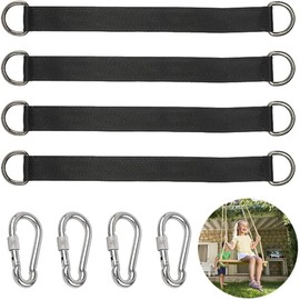 YZDZSW Swing Hanging Straps, 4 pcs Hammock Tree Straps, Hammock Chair Hanging kit with 4 Carabiner and D-rings Hanging Kit Straps for Tree Swing Camping Hammock(Black)