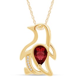 AFFY Pear Simulated Garnet & Cubic Zirconia Penguin Pendant Necklace 14K Yellow Gold Over Sterling Silver