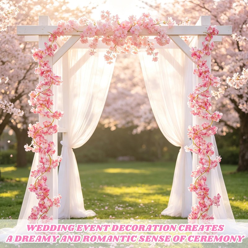 QEEYON 4 Pcs 180cm Cherry Blossom Garland, Artificial Pink Flower