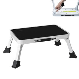 RV Step Stool Foldable 1-Step Stool Ladder Sturdy Metal Stable Step Ladder with a Non-Slip Platform Supports up to 500 lb with Non-Slip Rubber Feet, Easy to Carry (White, One-Step)