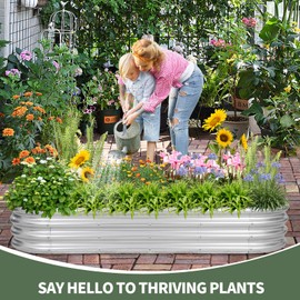 1MORE Galvanized Raised Garden Bed- Planter Garden Boxes Outdoor, Raised Beds for Gardening, 6x2x1ft Metal Garden Bed Kit for Vegetables Flower, Planter Raised Beds with Protective Tape & Tools.Silver