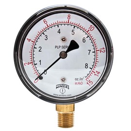 Winters PLP Series Steel Dual Scale Low Pressure Gauge with Brass Internals, 0-15" Water/Oz, 2-1/2" Dial Display, +/- 3-2-3% Accuracy, 1/4" NPT Bottom Mount