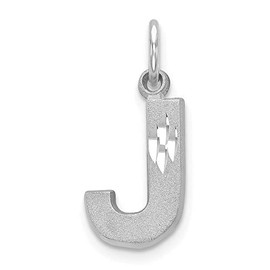 14k White Gold Solid Satin Diamond-cut Initial J Charm Pendant