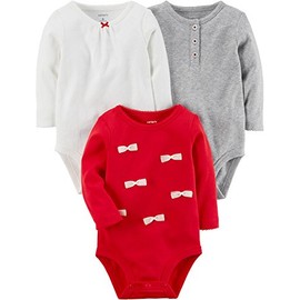 Carter's Baby Girls' 3-Pack Long Sleeve Original Bodysuits 3 Months Red