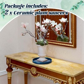 Sunnychicc 2 Pcs 7 Inch Ceramic Plant Saucer Outdoor Indoor Plant Tray Round Flower Pot Drip Trays Blue Flower Drainage Tray Glazed Pots Base for Holding Water Drips and Soil