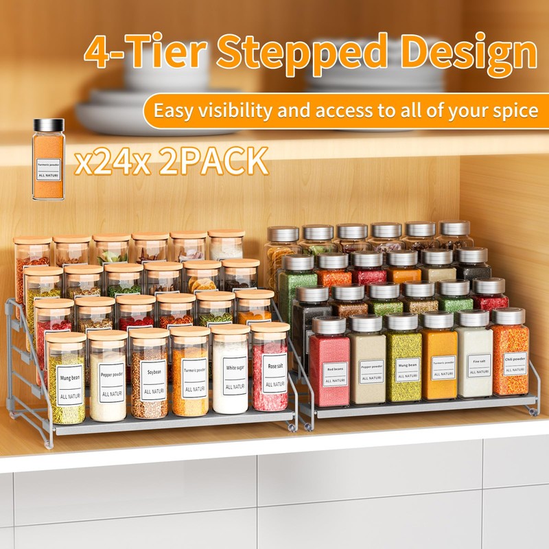 RCHYFEED 4 Tier Spice Rack Organizer, Spice Organization for Cabinet,Pantry,