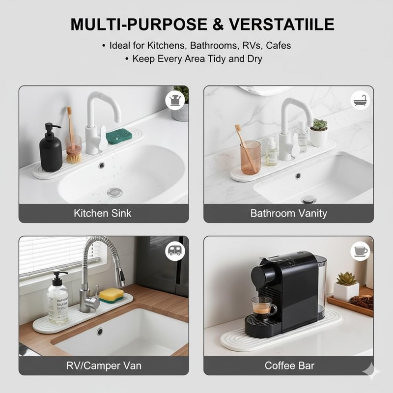 Faucet Mat for Kitchen Sink, Diatomite Stone Drying Sink Protectors,