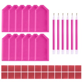LYMUSUMI 42PCS 5D Diamond Art Painting Tools and Accessories Kits with 12 Diamond Art Painting Trays 24pcs Glue Clay 6 Diamond Art Painting Pens for Adult or Kids(Pink)