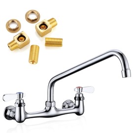Favorpo Wall Mount Faucet 14 Inches Swivel Spout Commercial Sink Faucets 8 Inches Center Farmhouse Sink Faucet 2 Handle Brass Faucet for Kitchen Laundry Room Restaurant